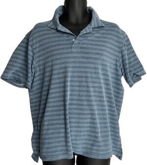 RR Men Polo Shirt Mens Size L Blue Gray Striped Short Sleeve Cotton Blend SNAGS